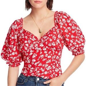 Lini Lilian Floral Puff Sleeve Smocked Crop Top Red Size S EUC